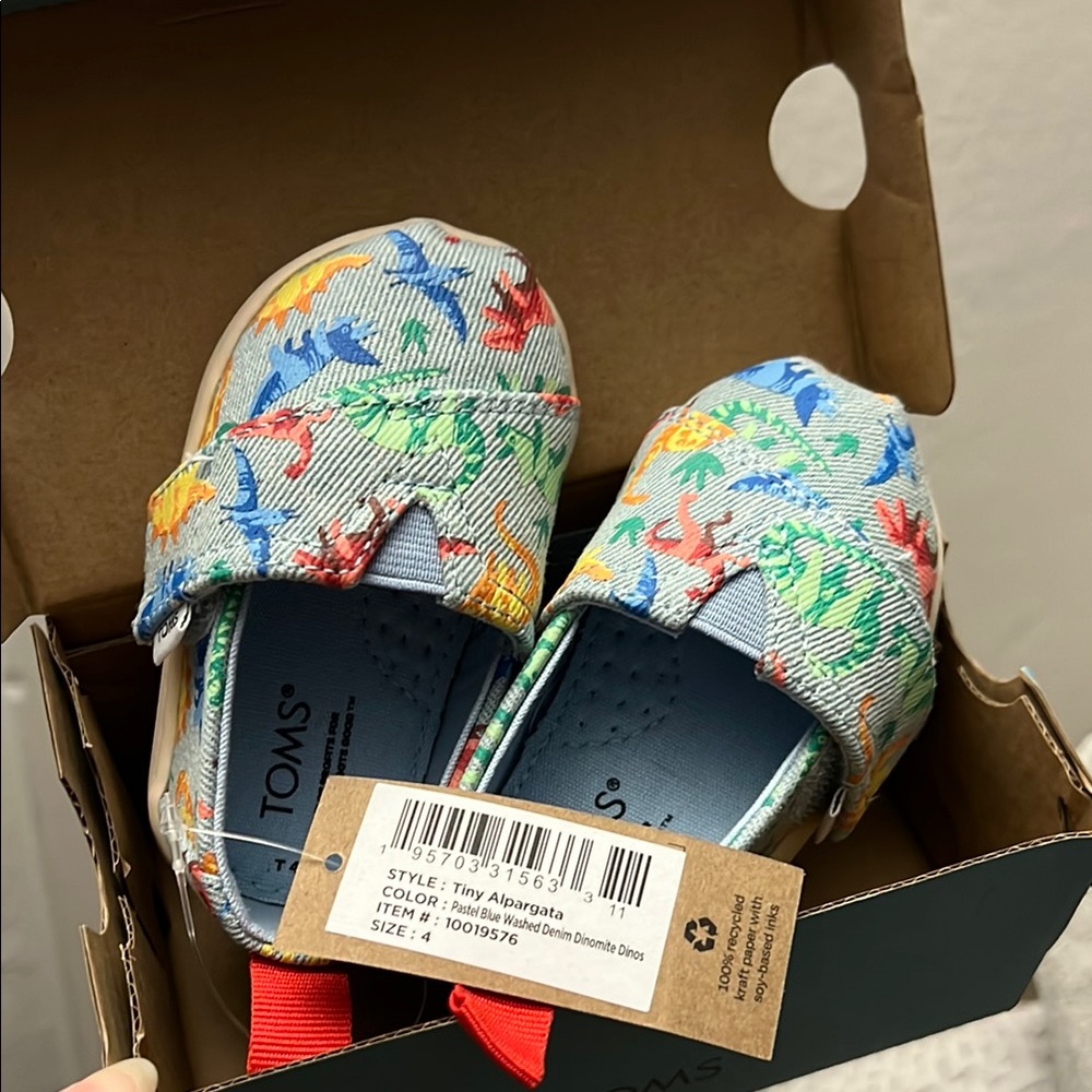 TOMS Tiny Pastel Blue Washed Denim Dinomite Dinos Alpargata